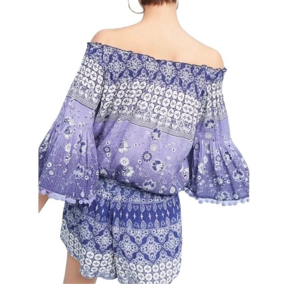 Anthropologie Raga Mazo Pom Pom Fringed Off Shoulder Romper - Picture 2 of 7